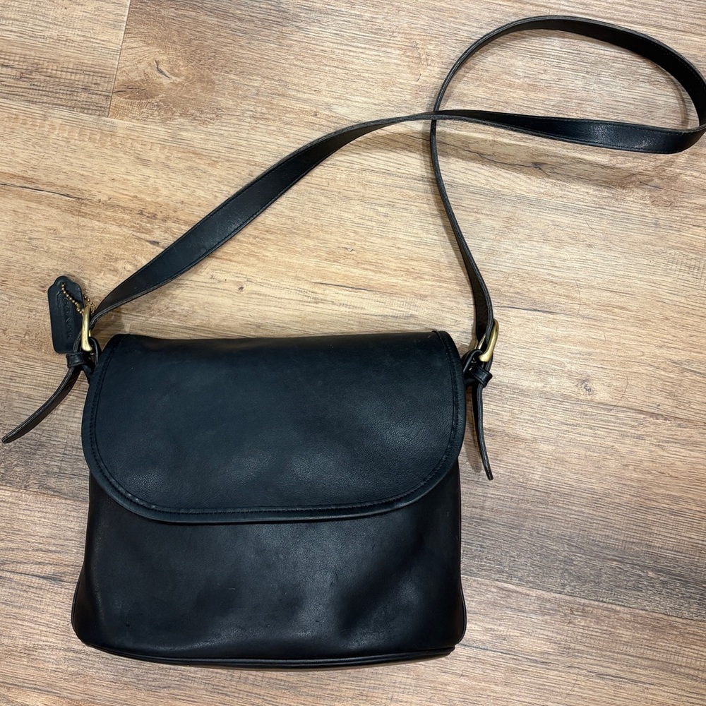 Coach Black Fletcher Crossbody Bag #4150 Flap Brass Soft Leather Patina